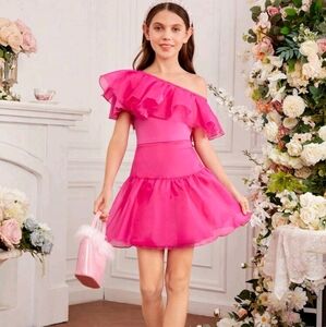SHEIN Bright Pink One-Shoulder Dress